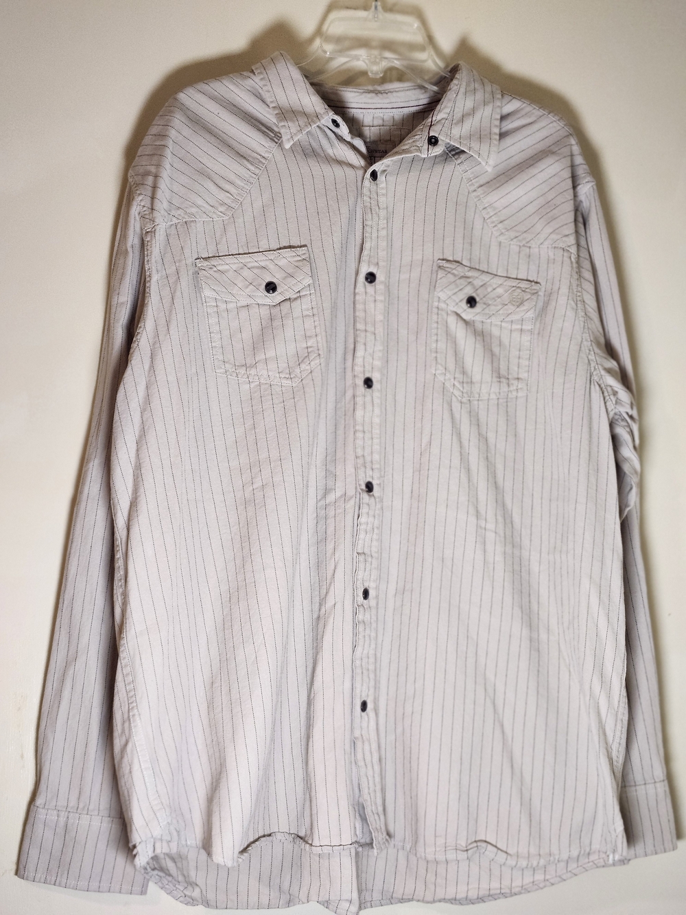 Blue Ranchwear Weatern Beige Pinstripe Work Shirt XXL